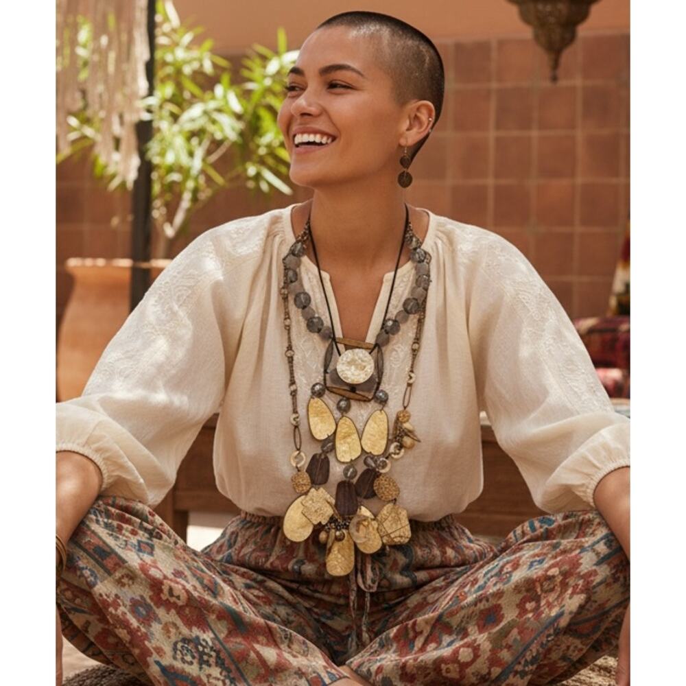 Anthropologie style boho statement – Mixed Metal + Natural Stone Look (3 Pieces)